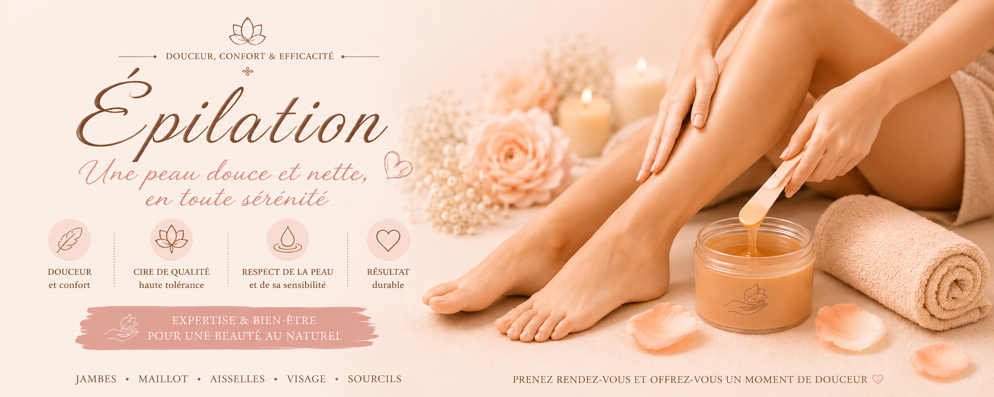 Bannière Epilation cire et bandes